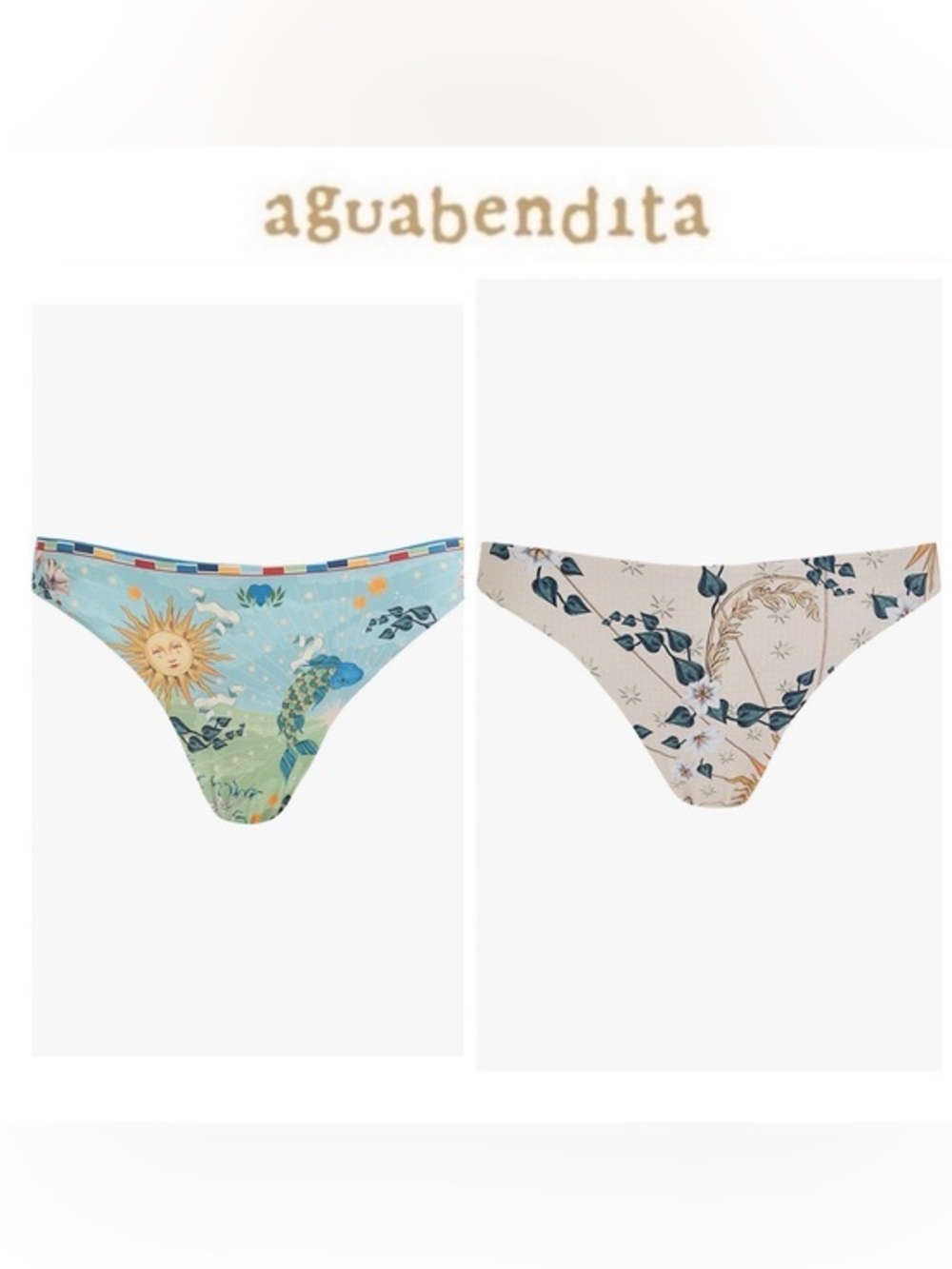 Agua Bendita Blue Ilu Solstice Reversible Bottom Printed Bikini sz S NWT $120